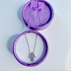 Sterling Silver Hamsa Hand Necklace with crystals